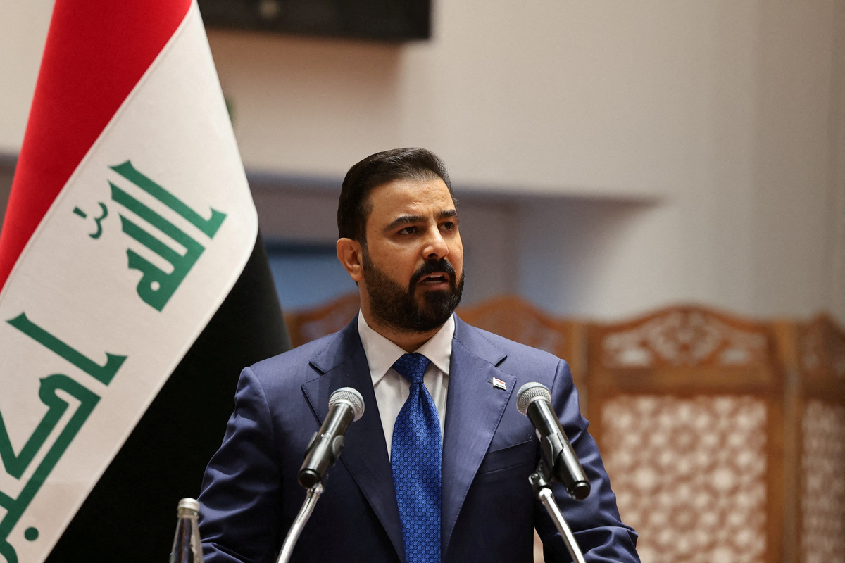 FILE PHOTO: Iraqi Prime Minister-designate Ali al-Zaidi speaks during a parliamentary session to vote in a new government at the parliament headquarters in Baghdad, Iraq, May 14, 2026. REUTERS/Ahmed Saad/File Photo