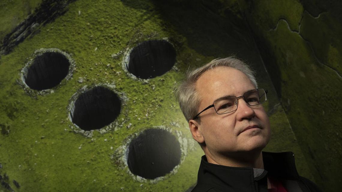 CHATSWORTH, CA-DECEMBER 18, 2019: Vince Zampella, founder of video game studio Respawn Entertainment, is photographed next to the Respawn logo at the company's headquarters in Chatsworth. (Mel Melcon/Los Angeles Times)