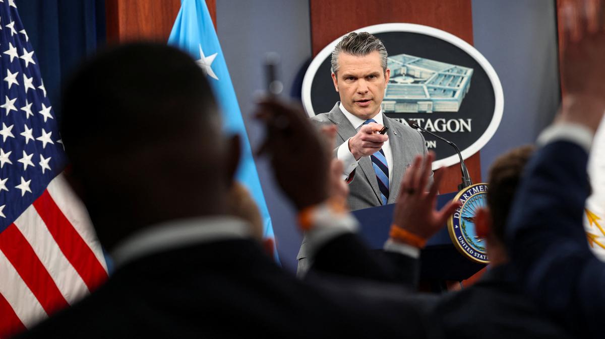 U.S. Secretary of Defense Pete Hegseth holds a briefing on the Iran war, amid a ceasefire between the U.S. and Iran, at the Pentagon in Washington, D.C., U.S., April 24, 2026. REUTERS/Kevin Lamarque/File Photo