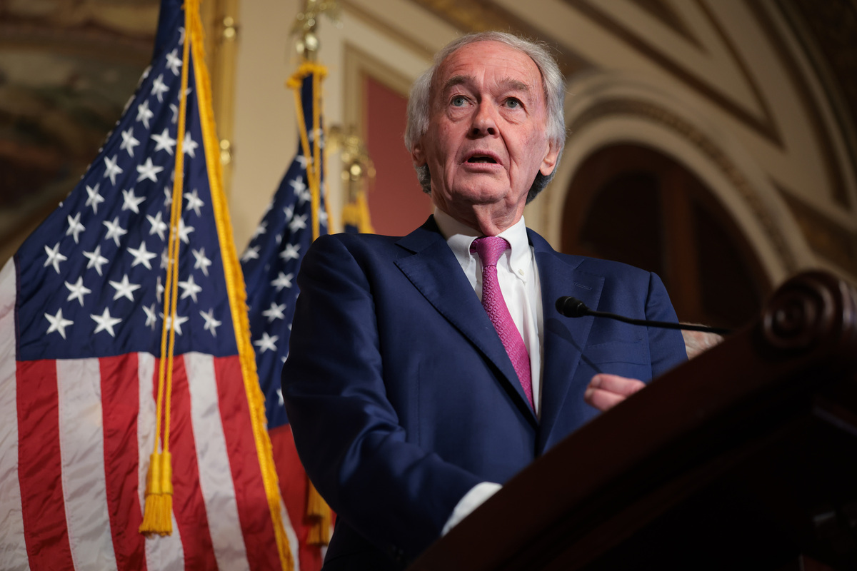  U.S. Sen. Ed Markey (D-MA) speaks during a press conference in the Lyndon Baines Johnson Room at the U.S. Capitol on May 05, 2025, in Washington, D.C. Photo by Kayla Bartkowski/Getty Images 