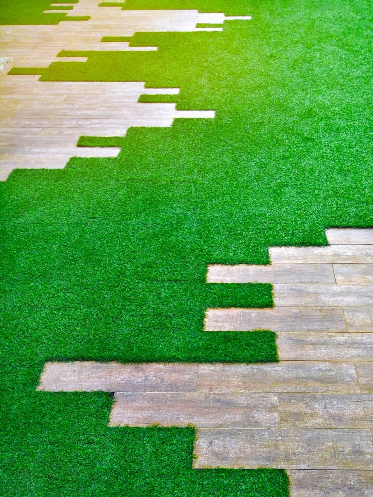  garden decoration with flooring artificial grass, backyard with decorative modern building,space for activity area.