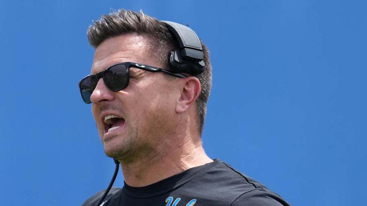 May 2, 2026; Pasadena, CA, USA; UCLA Bruins coach Bob Chesney reacts during the spring game at Rose Bowl. Mandatory Credit: Kirby Lee-Imagn Images | Kirby Lee-Imagn Images 