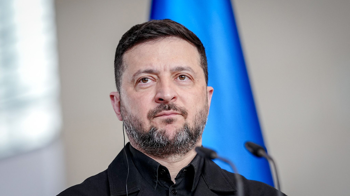 In a file image, Ukrainian President Volodymyr Zelenskyy takes part in a news conference at the Federal Chancellery in Berlin. (Kay Nietfeld/dpa/TNS)