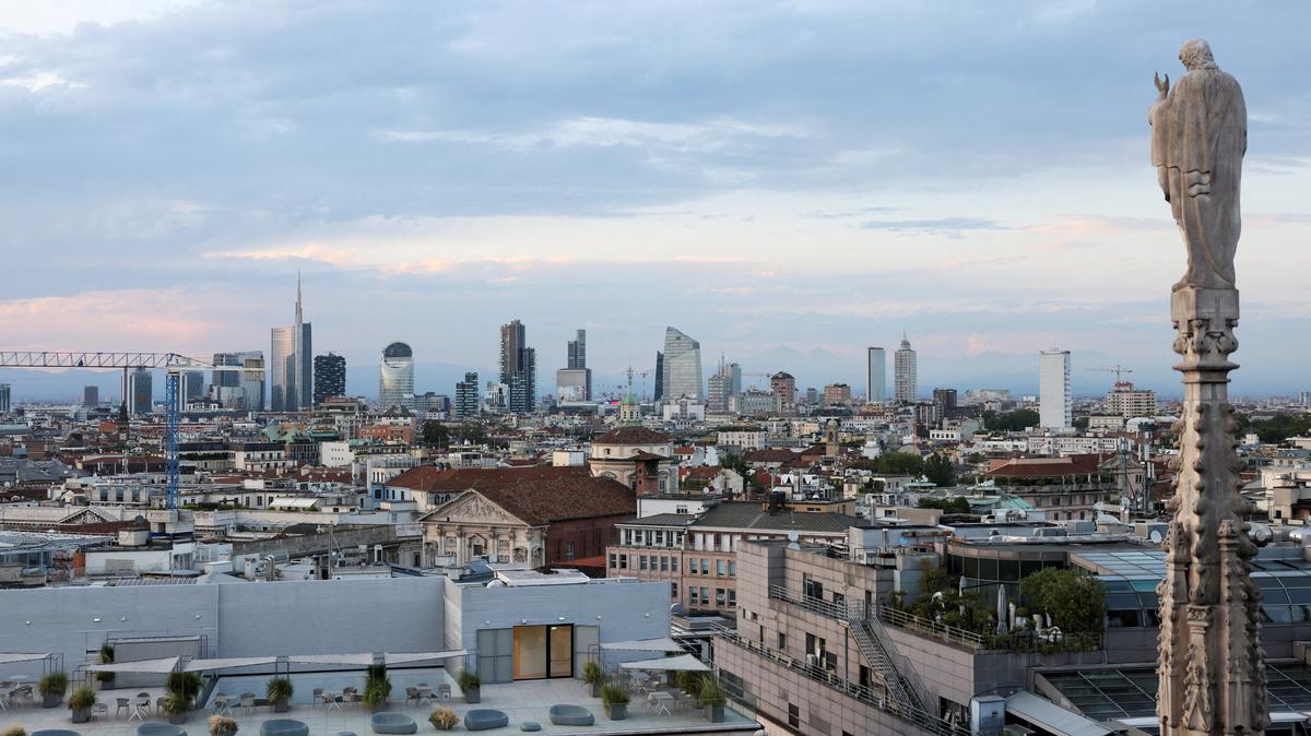 A view shows Milan's skyline during sunset in Milan, Italy, July 6, 2023. REUTERS/Claudia Greco