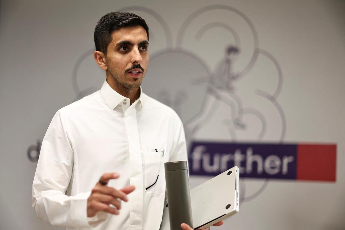 Co-founder of Sirdab, a Saudi platform that connects companies with warehousing and transport providers, Abdulrahman al-Namlah, speaks during an interview in Riyadh, Saudi Arabia, May 21, 2026. REUTERS/Hamad I Mohammed