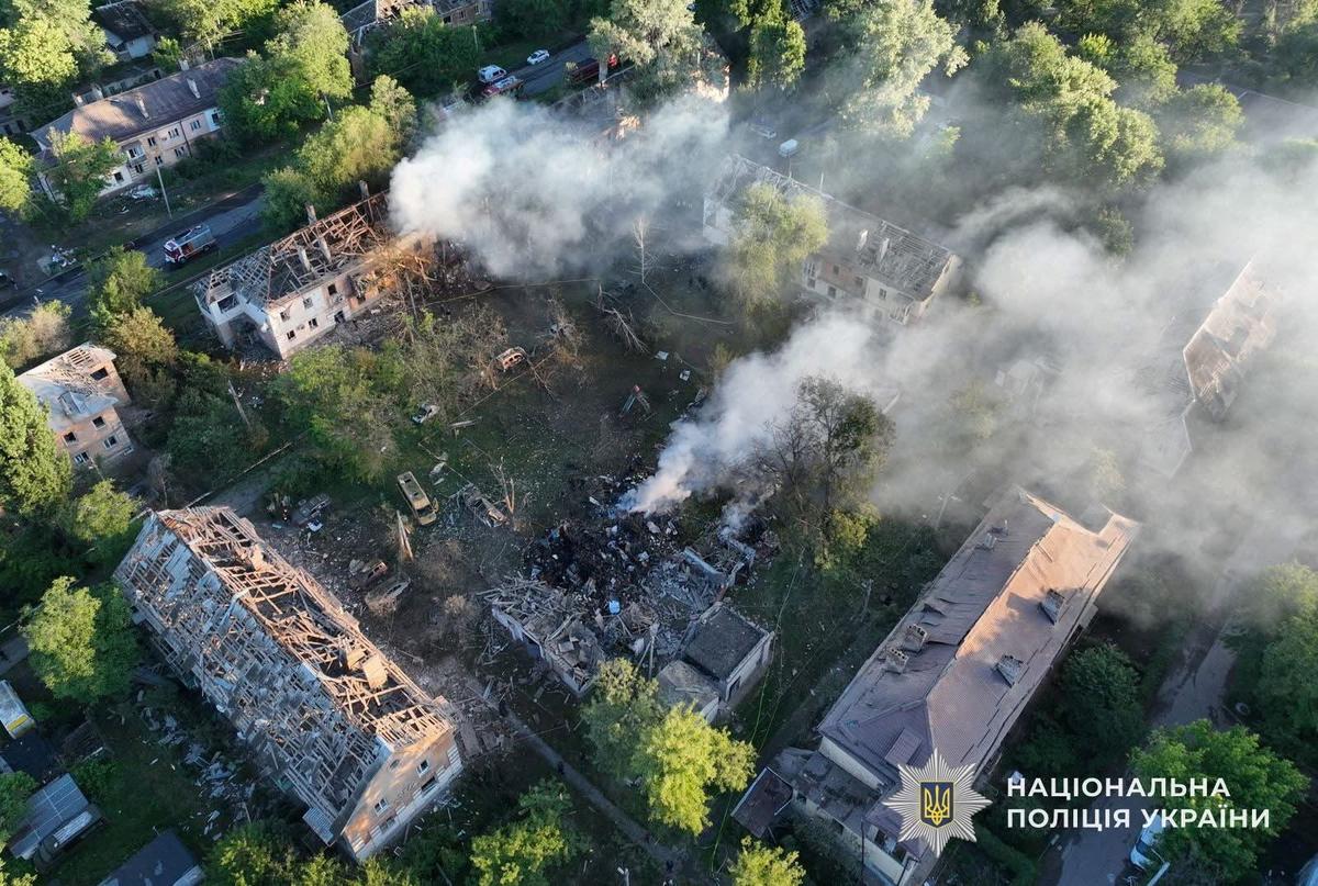 The site of a Russian missile and drone strike, amid Russia's attack on Ukraine, in Dnipro, Ukraine June 2, 2026. Press service of the National Police of Ukraine/Handout via REUTERS ATTENTION