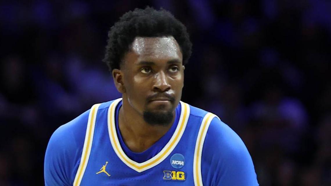  Mar 22, 2026; Philadelphia, PA, USA; UCLA Bruins center Xavier Booker (1) reacts against the UConn Huskies in the first half during a second round game of the men's 2026 NCAA Tournament at Xfinity Mobile Arena. Mandatory Credit: Bill Streicher-Imagn Images | Bill Streicher-Imagn Images 