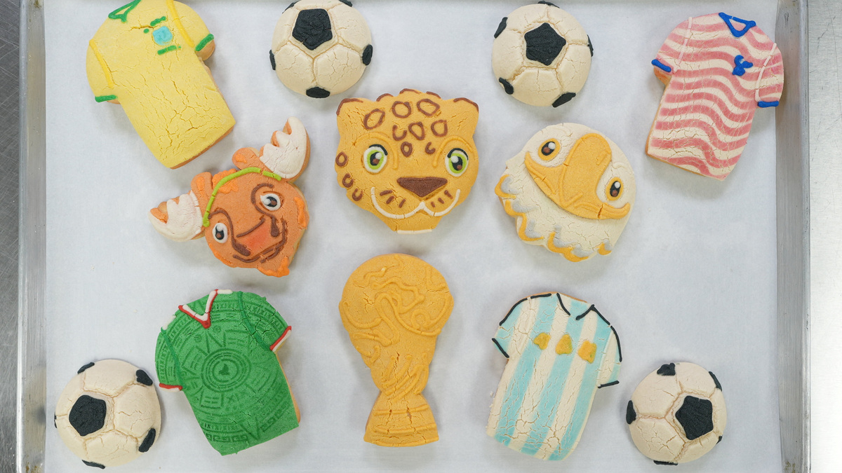 2026 World Cup-themed conchas, traditional Mexican sweet breads, at the Cookieteria by Lovely bakery, in West Covina, California, U.S., June 20, 2026. REUTERS/Leonardo Benassatto