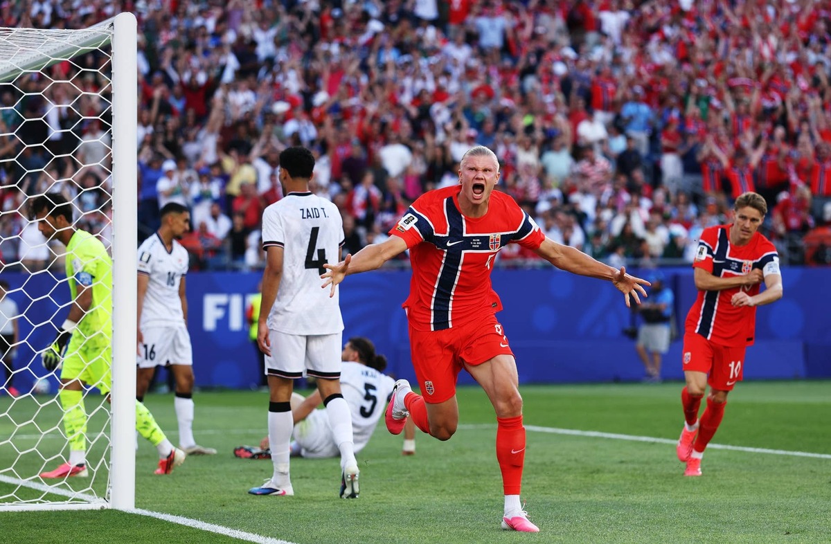  Erling Haaland celebrates scoring his team's first goal during the FIFA World Cup 2026 Group I match between Iraq and Norway at Boston Stadium on June 16, 2026 in Foxborough, Massachusetts. Photo by Justin Setterfield/Getty Images