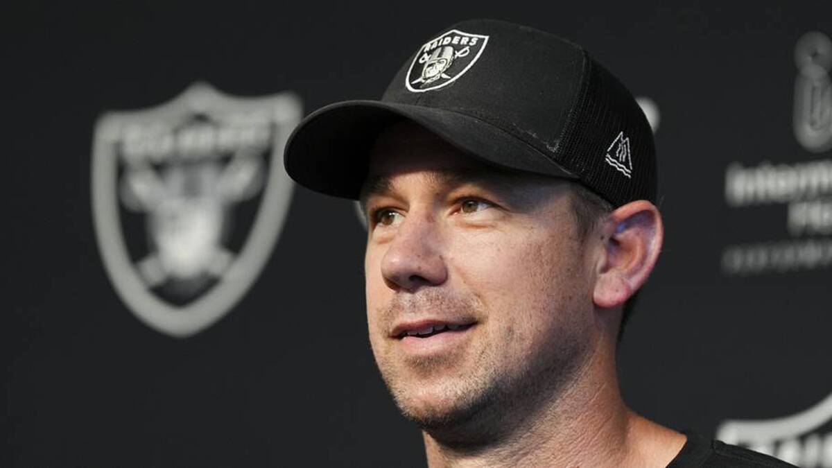  May 20, 2026; Henderson, NV, USA; Las Vegas Raiders head coach Klint Kubiak speaks during a news conference during organized team activities at Intermountain Health Performance Center. Mandatory Credit: Candice Ward-Imagn Images | Candice Ward-Imagn Images 