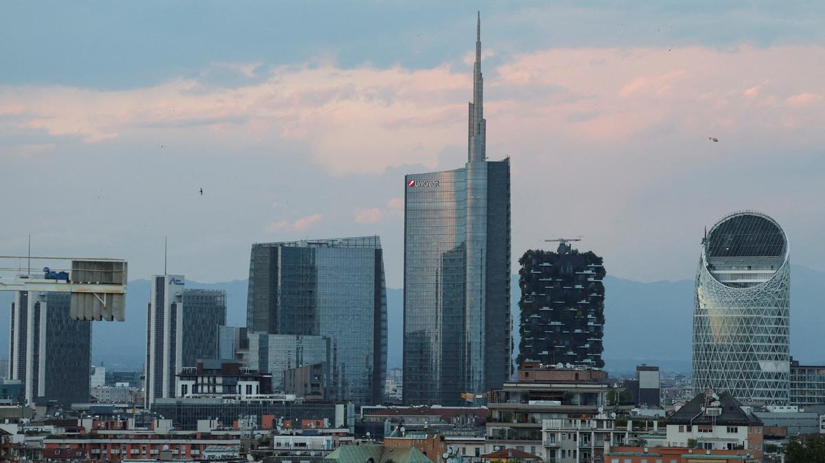 A view shows Milan's skyline during sunset in Milan, Italy, July 6, 2023. REUTERS/Claudia Greco