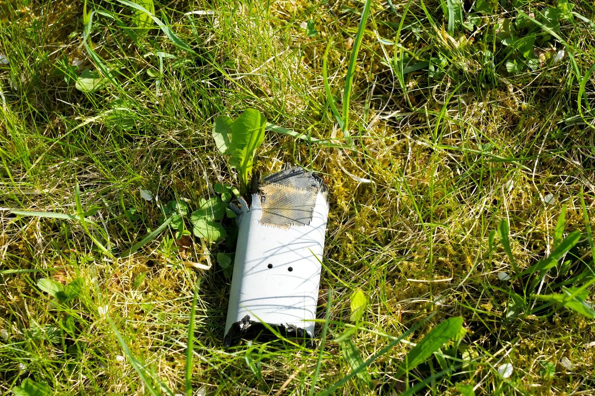 FILE PHOTO: A crashed drone part at a site near Kablakula village, Estonia May 19, 2026. REUTERS/Ints Kalnins/File Photo