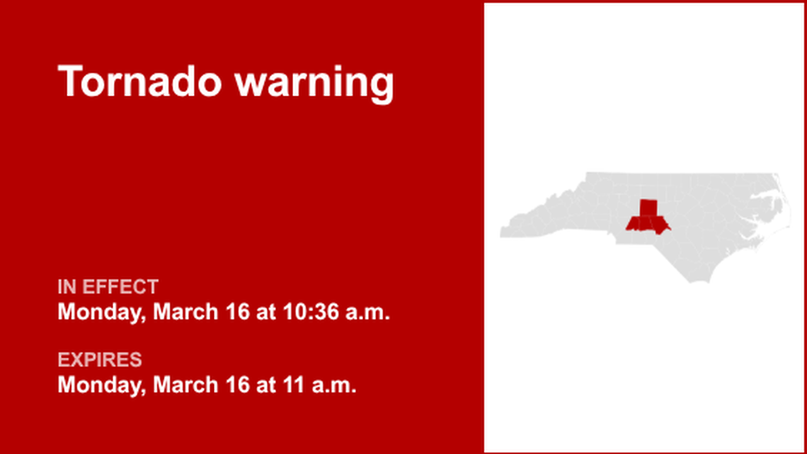 UPDATE: Tornado warning for the Piedmont region Monday midday, says the NWS 