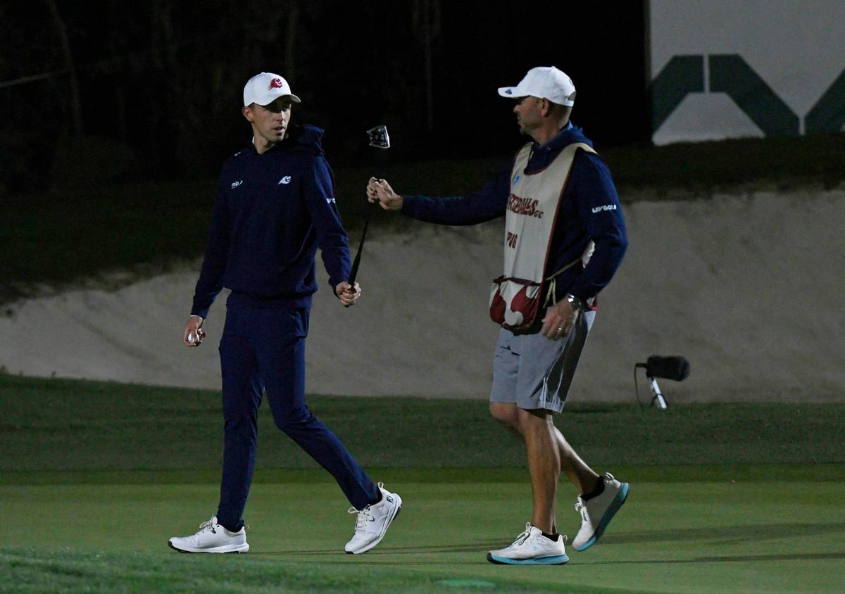  David Puig with his caddie during the second round of play at LIV Golf Riyadh at the Riyadh Golf Club. 