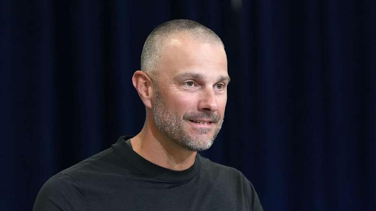  Feb 24, 2026; Indianapolis, IN, USA; Las Vegas Raiders general manager John Spytek speaks at the NFL Scouting Combine at the Indiana Convention Center. Mandatory Credit: Kirby Lee-Imagn Images | Kirby Lee-Imagn Images 
