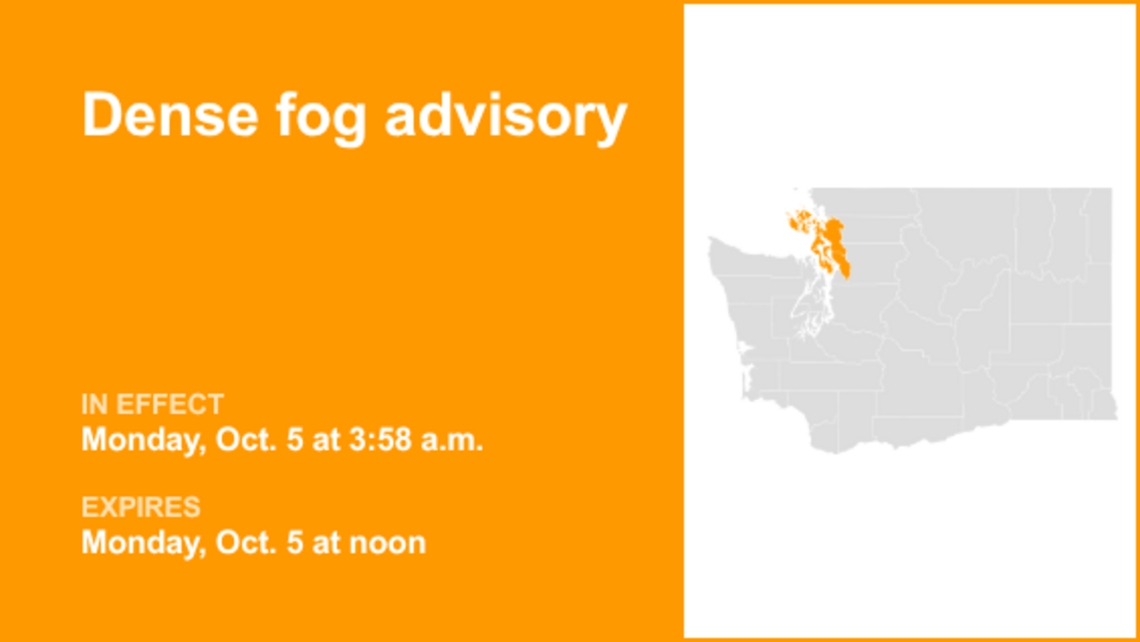 UPDATE: Dense fog advisory issued for Puget Sound region until Monday midday 