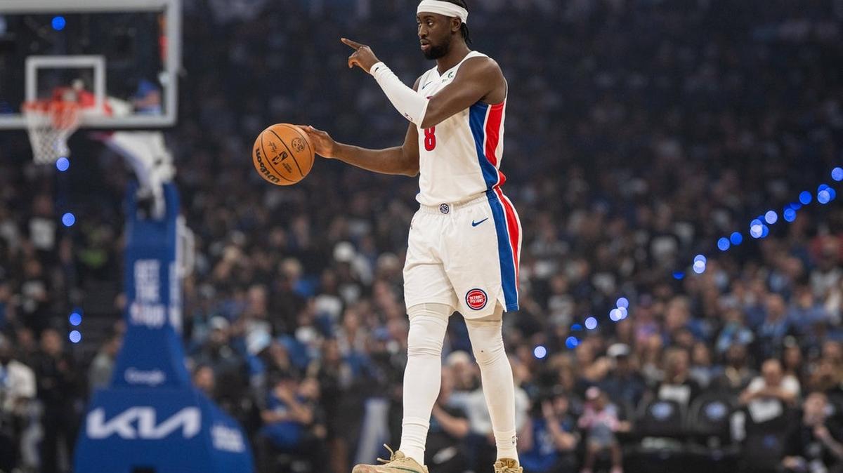
                 May 1, 2026; Orlando, Florida, USA; Detroit Pistons guard Caris LeVert (8) dribbles the ball against the Orlando Magic in the second quarter during game six of the first round of the 2026 NBA Playoffs at Kia Center. Mandatory Credit: Jeremy Reper-Imagn Images 
              