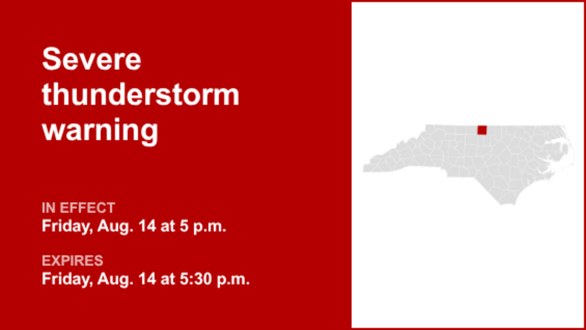 Severe thunderstorm warning in place for Caswell County early Friday evening, says the NWS 