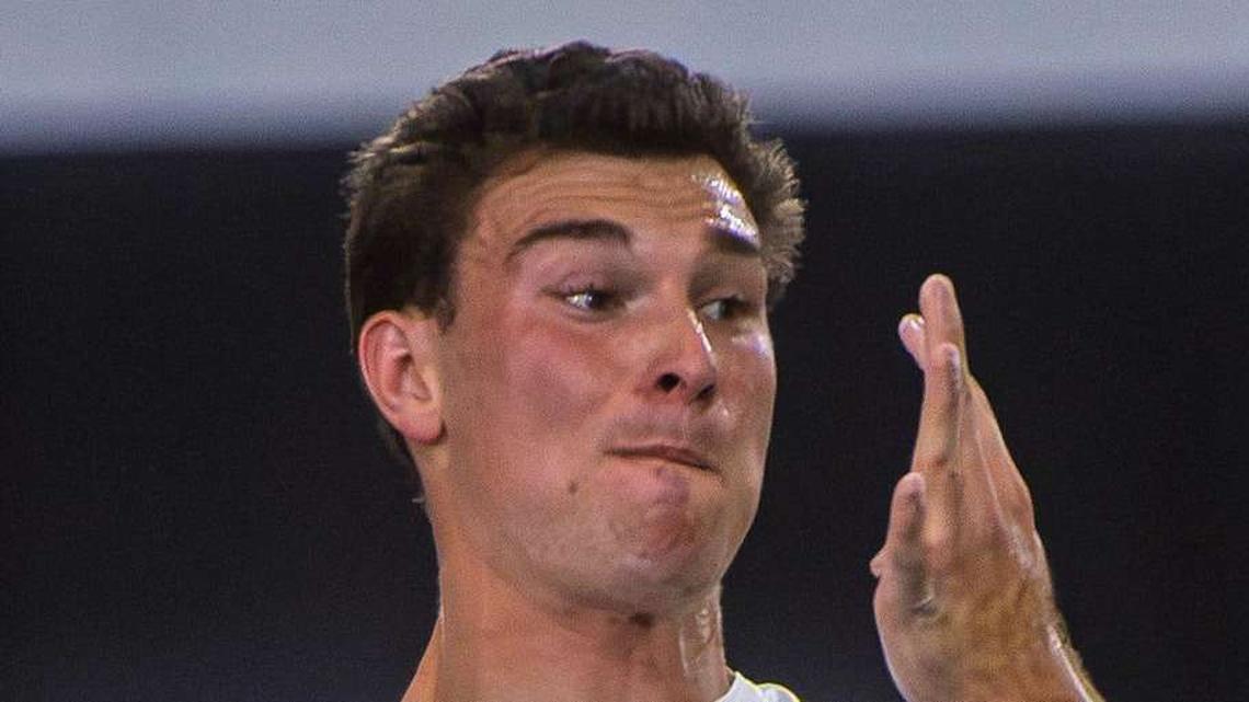  Fernando Mendoza participates in Indiana University's Pro Day at Mellencamp Pavilion on Wednesday, April 1, 2026. | Rich Janzaruk/Herald-Times / USA TODAY NETWORK via Imagn Images 