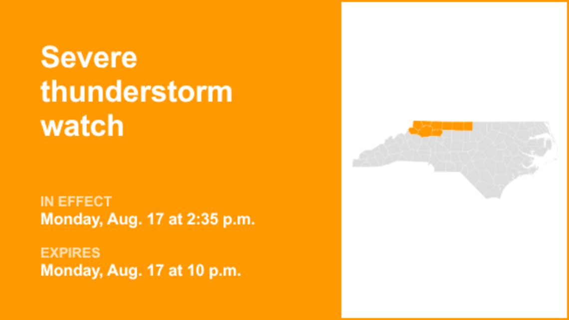 UPDATE: Severe thunderstorm watch affecting North Carolina Monday night 