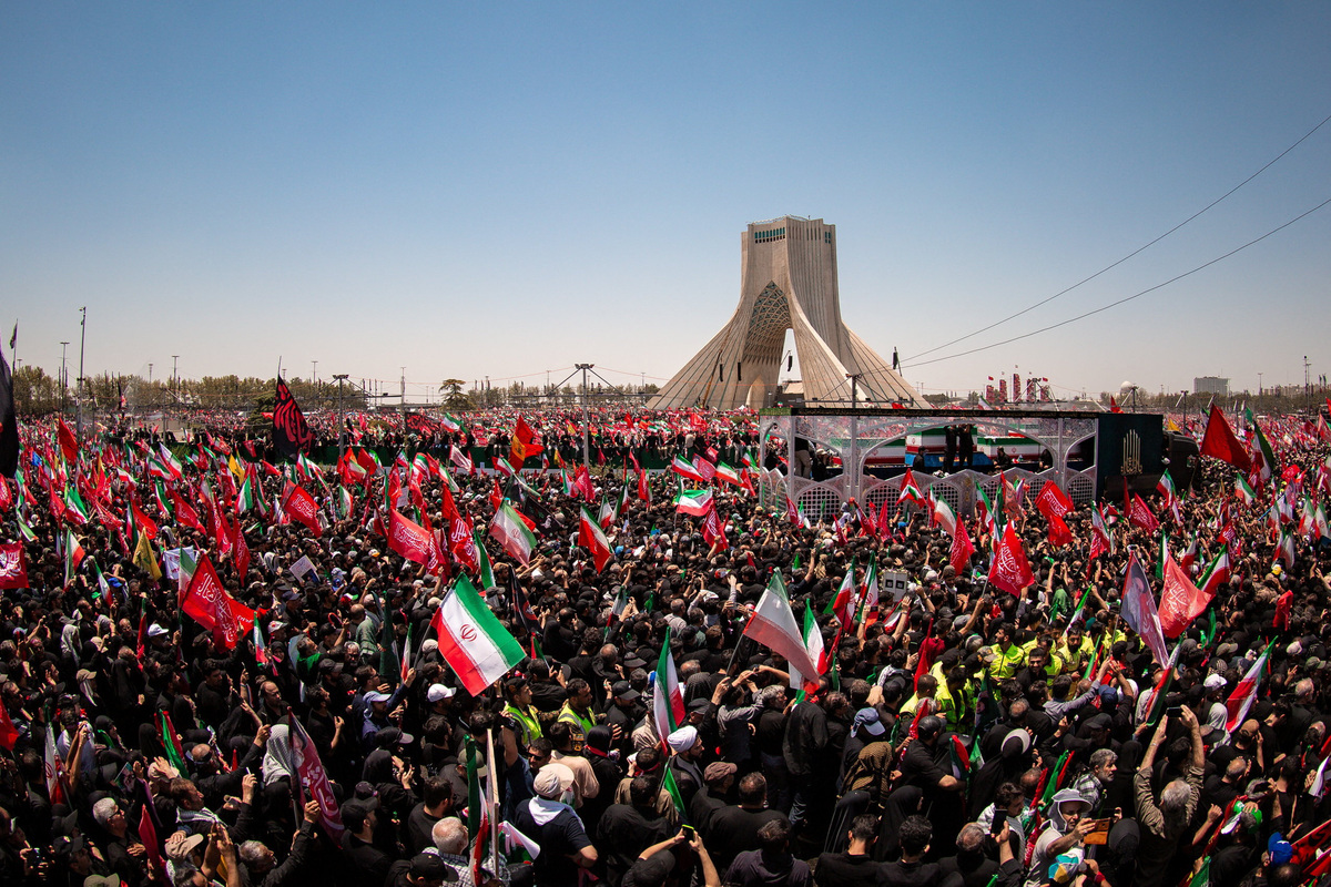 People attend a funeral procession for Iran's late Supreme Leader Ayatollah Ali Khamenei, who was killed on February 28 in Israeli and U.S. airstrikes, in Tehran, Iran July 6, 2026. Office of the Iranian Supreme Leader/ Handout via REUTERS