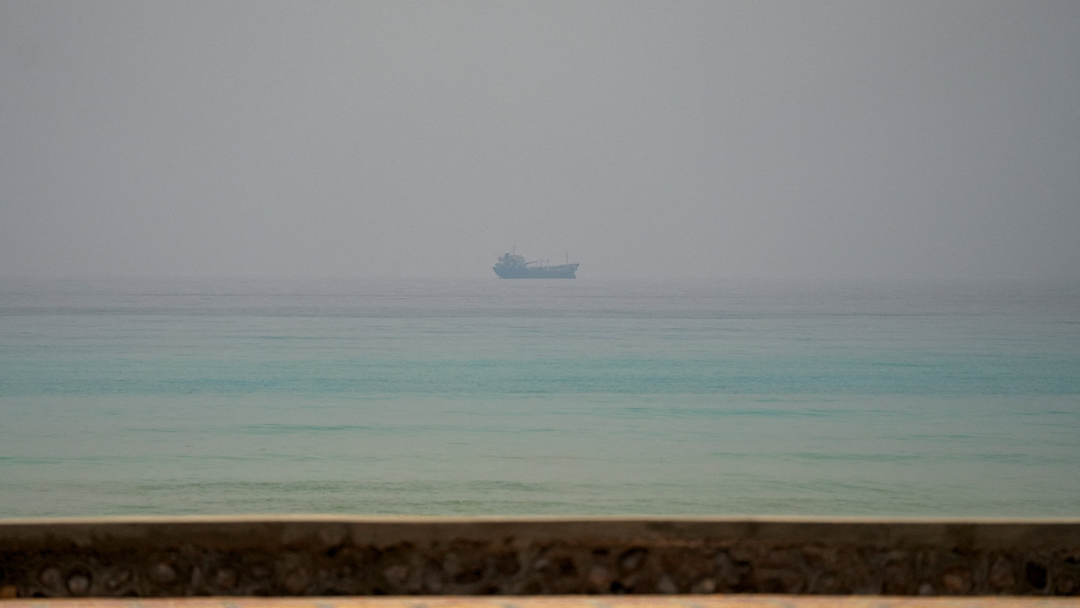 A vessel at the Strait of Hormuz, as seen from Musandam, Oman, July 8, 2026. REUTERS/Stringer