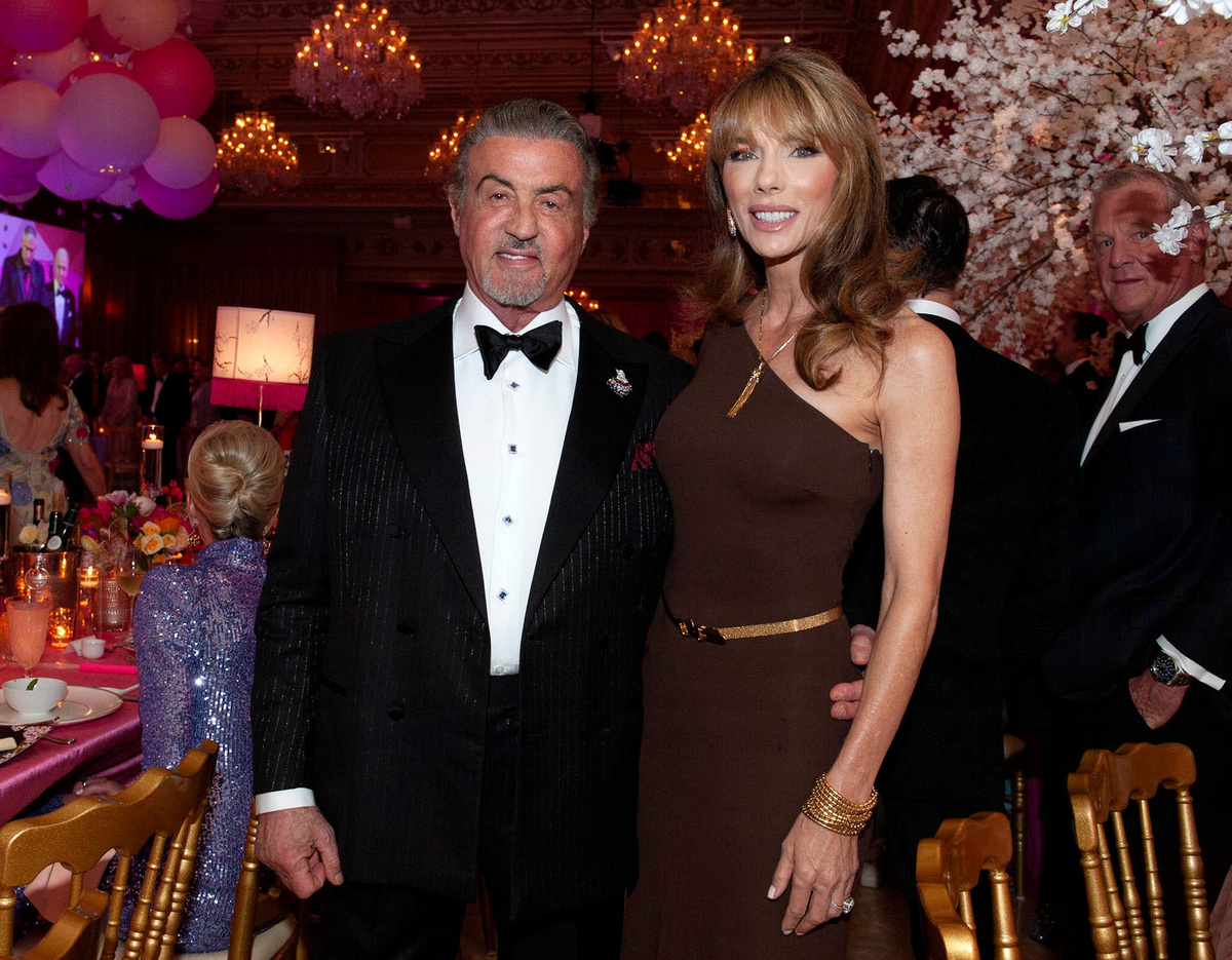 Palm Beach residents Sylvester Stallone and Jennifer Flavin attended the 19th annual Palm Beach Police and Fire Rescue Ball at President Donald Trump's Mar-a-Lago Club in January 2025.