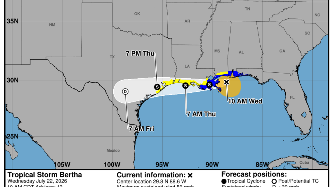 Wednesday, July 22 update: Latest on Tropical Storm Bertha from the NHC 