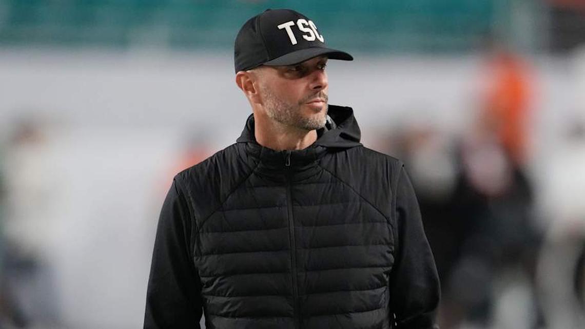  Jan 19, 2026; Miami Gardens, FL, USA; Las Vegas Raiders general manager John Spytek walks on the sideline before the CFP National Championship college football game between the Indiana Hoosiers and the Miami Hurricanes at Hard Rock Stadium. Mandatory Credit: Kirby Lee-Imagn Images | Kirby Lee-Imagn Images 
