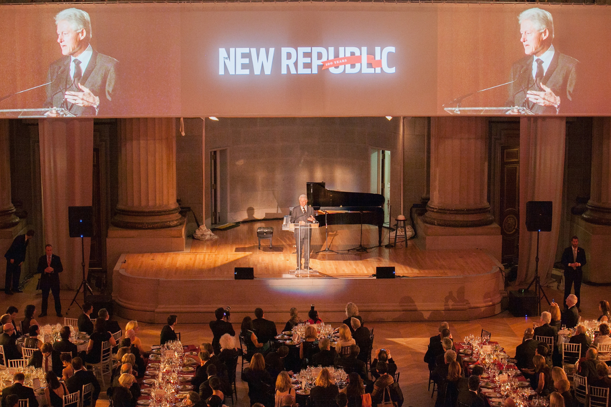  Former President Bill Clinton speaks on stage at the New Republic Centennial Gala at the Andrew W. Mellon Auditorium on November 19, 2014. 