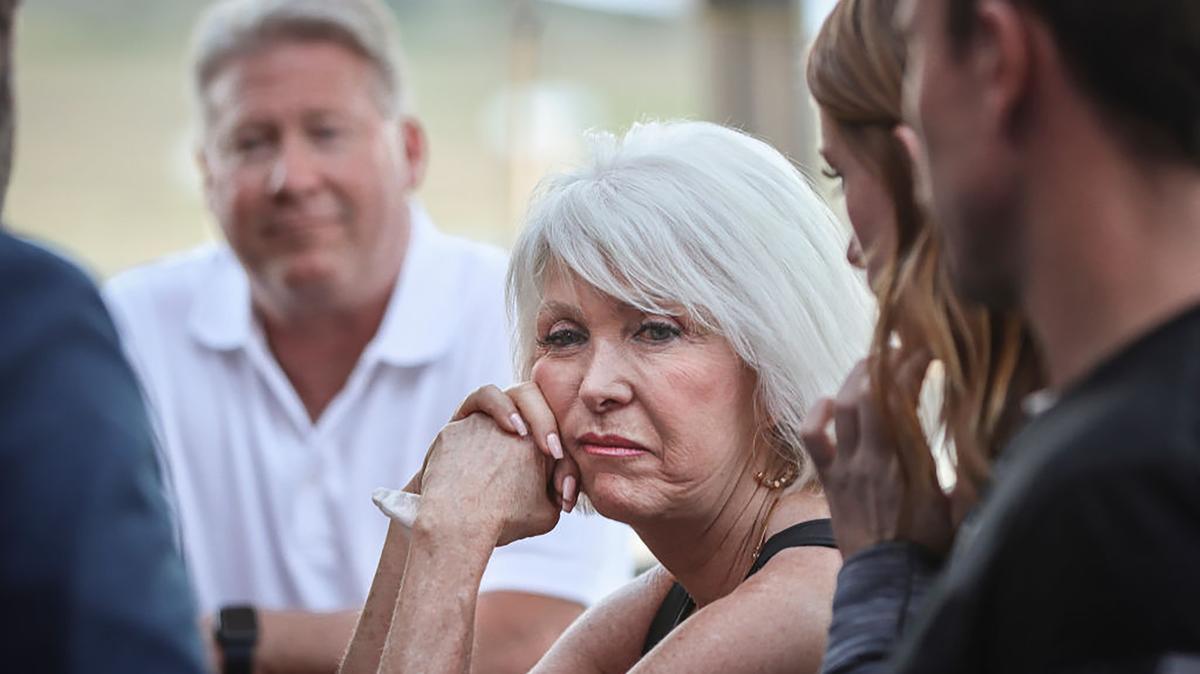 Mesa County Clerk and Colorado Republican candidate for secretary of state Tina Peters reacts to early election returns during a primary night watch party at the Wide Open Saloon on June 28, 2022, in Sedalia, Colorado. (Marc Piscotty/Getty Images/TNS)