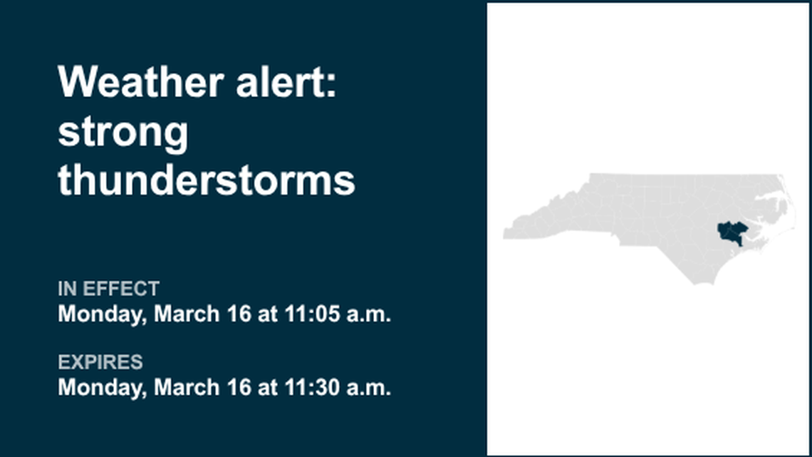 Weather alert issued for Eastern North Carolina Monday midday, says the NWS 