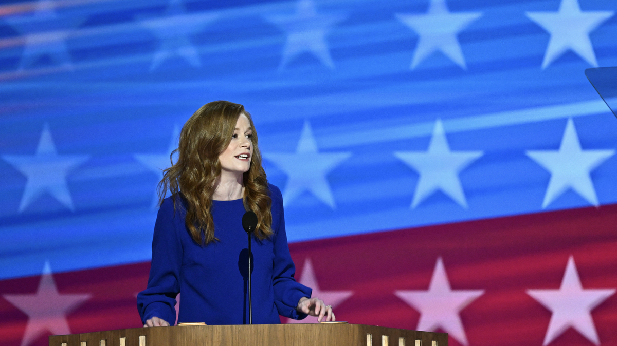 US-VOTE-POLITICS-DEMOCRATIC-CONVENTION. Michigan State Senator Mallory McMorrow speaks on the first day of the Democratic National Convention (DNC) at the United Center in Chicago, Illinois, on August 19, 2024. Vice President Kamala Harris will formally accept the party's nomination for president at the DNC which runs from August 19-22 in Chicago. 