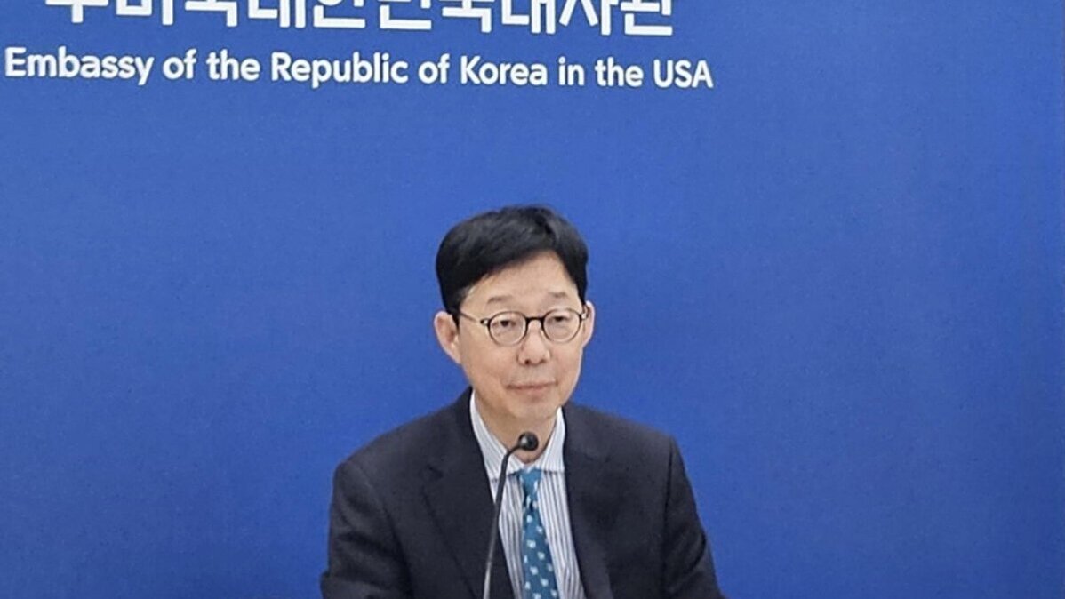 South Korean First Vice Foreign Minister Park Yoon-joo speaks during a press conference for South Korean correspondents at the South Korean Embassy in Washington, DC, USA, 20 May 2026. Photo by YONHAP / EPA