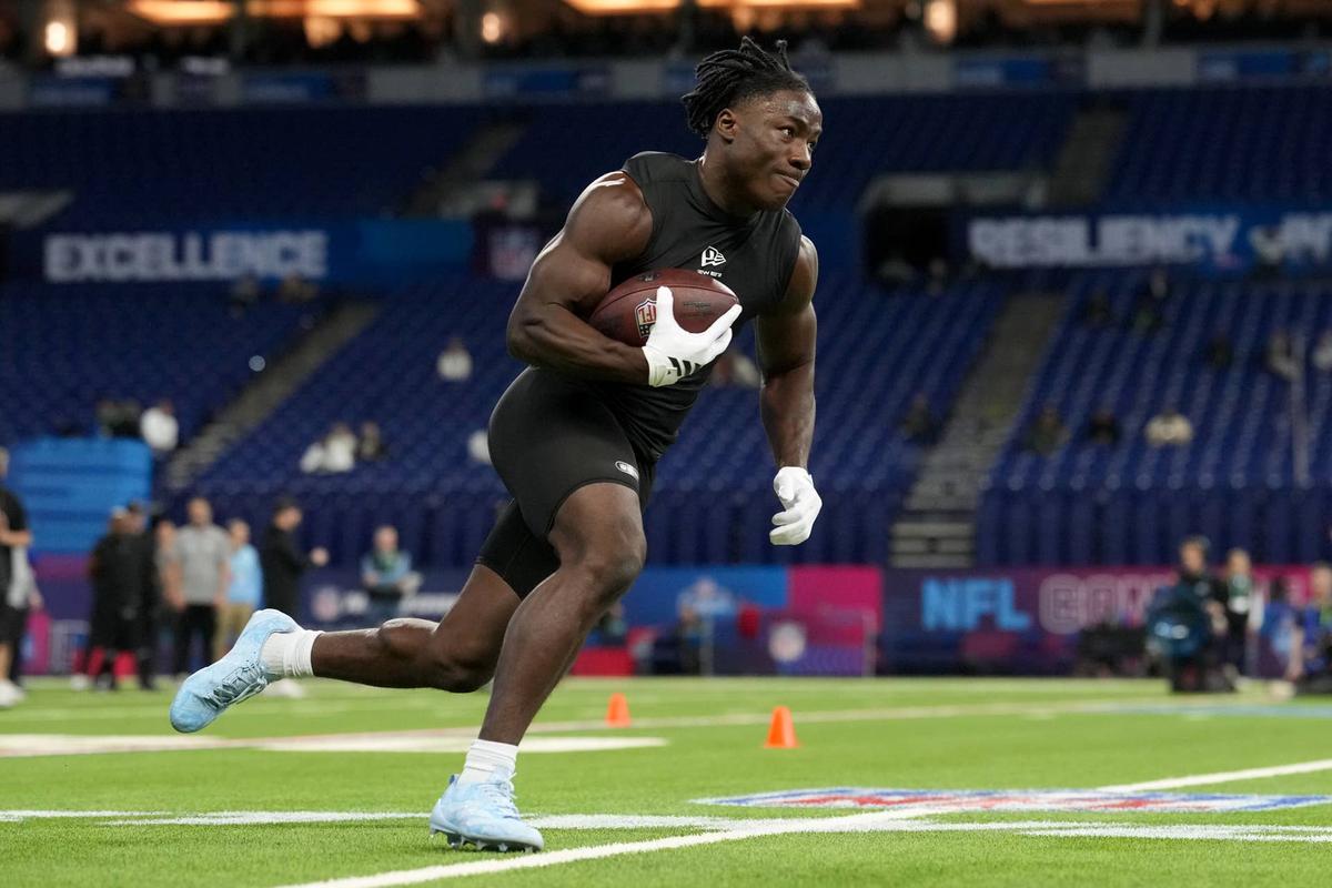  Nebraska running back Emmett Johnson during the NFL Scouting Combine at Lucas Oil Stadium. Mandatory Credit: Kirby Lee-Imagn Images