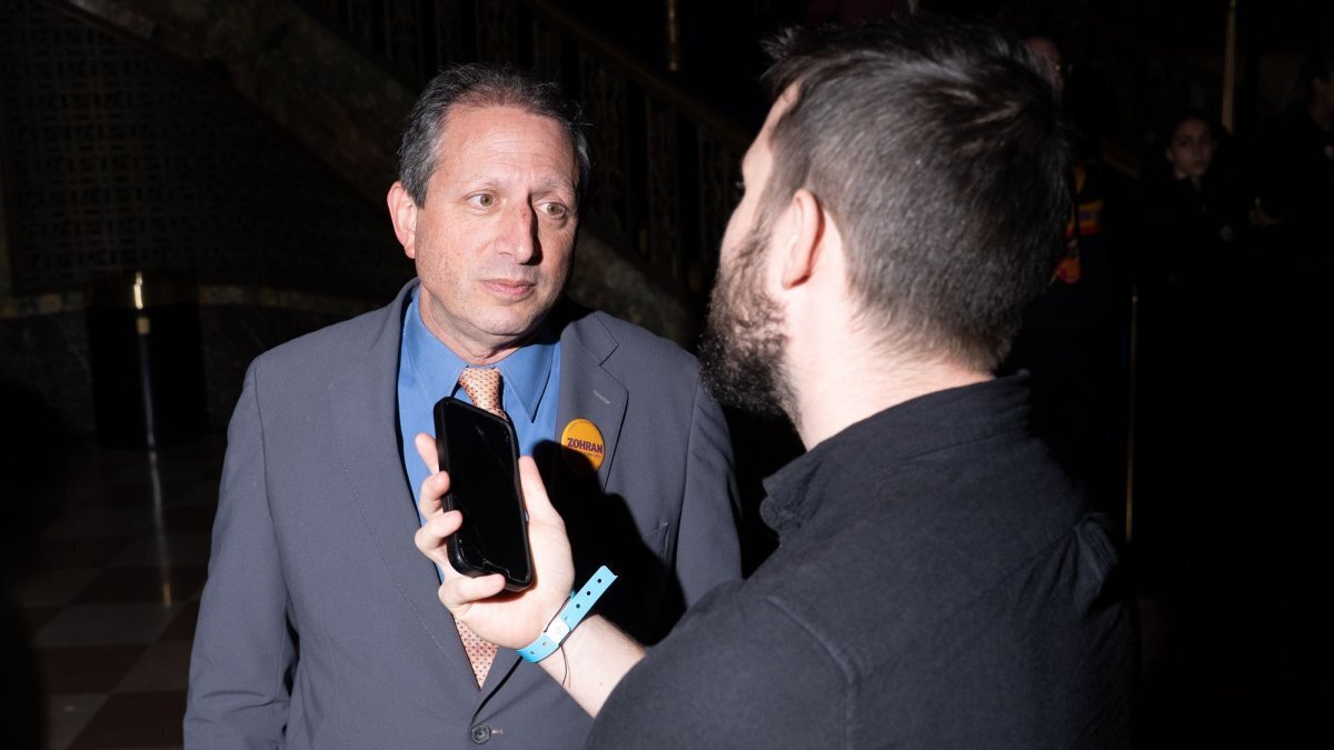 New York City Comptroller Brad Lander speaks to a member of the press during an Election Night rally in November 2025 for Zorhan Mandami at the Brooklyn Paramount Theater in New York City. Lander appeared in court Wednesday after his arrest in 2025 during a protest. File Photo by Derek French/UPI