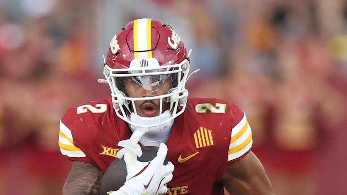  Aug 30, 2025; Ames, Iowa, USA; Iowa State Cyclones running back Dylan Lee (2) runs for a first down against the South Dakota Coyotes in the second half at Jack Trice Stadium. Mandatory Credit: Reese Strickland-Imagn Images | Reese Strickland-Imagn Images 