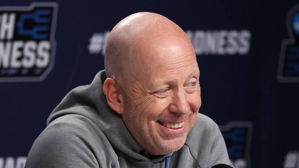  Mar 19, 2026; Philadelphia, PA, USA; UCLA Bruins head coach Mick Cronin speaks with the media before a practice session ahead of the first round of the men's 2026 NCAA Tournament at Xfinity Mobile Arena. Mandatory Credit: Bill Streicher-Imagn Images | Bill Streicher-Imagn Images 