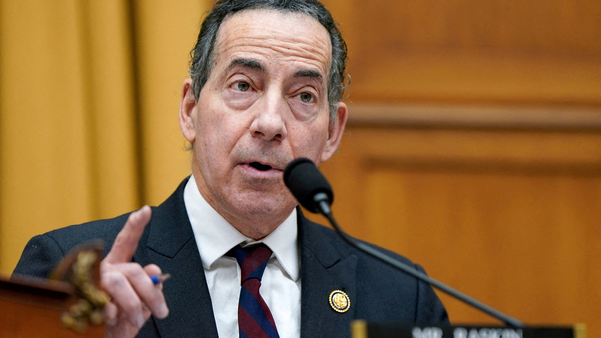 FILE PHOTO: U.S. House Judiciary Committee Ranking Member Jamie Raskin (D-MD) speaks at a House Judiciary Committee hearing on "Oversight of the Department of Homeland Security" on the day U.S. Homeland Security Secretary Kristi Noem testifies, on Capitol Hill in Washington, D.C., U.S., March 4, 2026. REUTERS/Elizabeth Frantz/File Photo