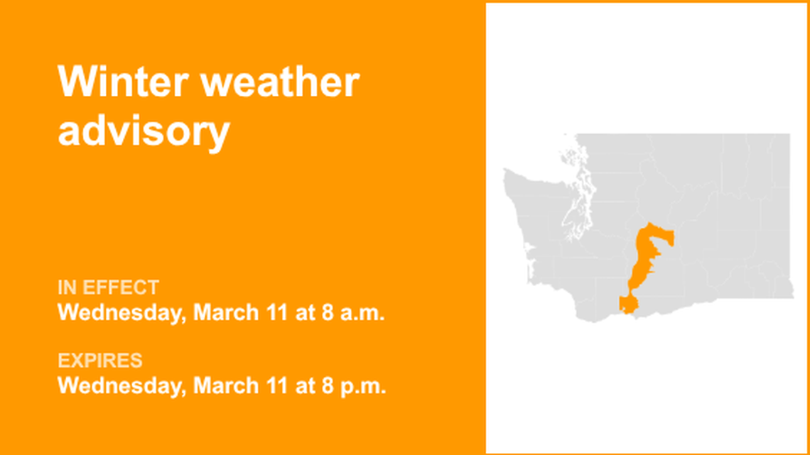 UPDATE: Winter weather advisory affecting Eastern Cascades until Wednesday evening 