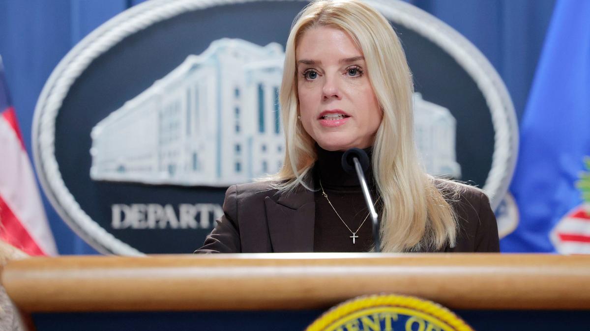 U.S. Attorney General Pam Bondi speaks during a news conference at the Department of Justice Building on Feb. 12, 2025, in Washington, D.C. (Anna Moneymaker/Getty Images/TNS)