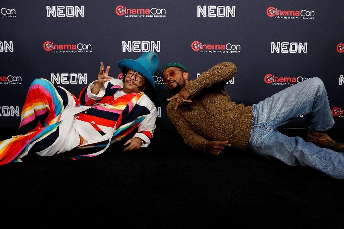 Boots Riley and LaKeith Stanfield, promoting the film “I Love Boosters”, pose before the state of the industry and Neon presentation at CinemaCon, the official convention of Cinema United, in Las Vegas, Nevada, U.S., April 14, 2026. REUTERS/Caroline Brehman