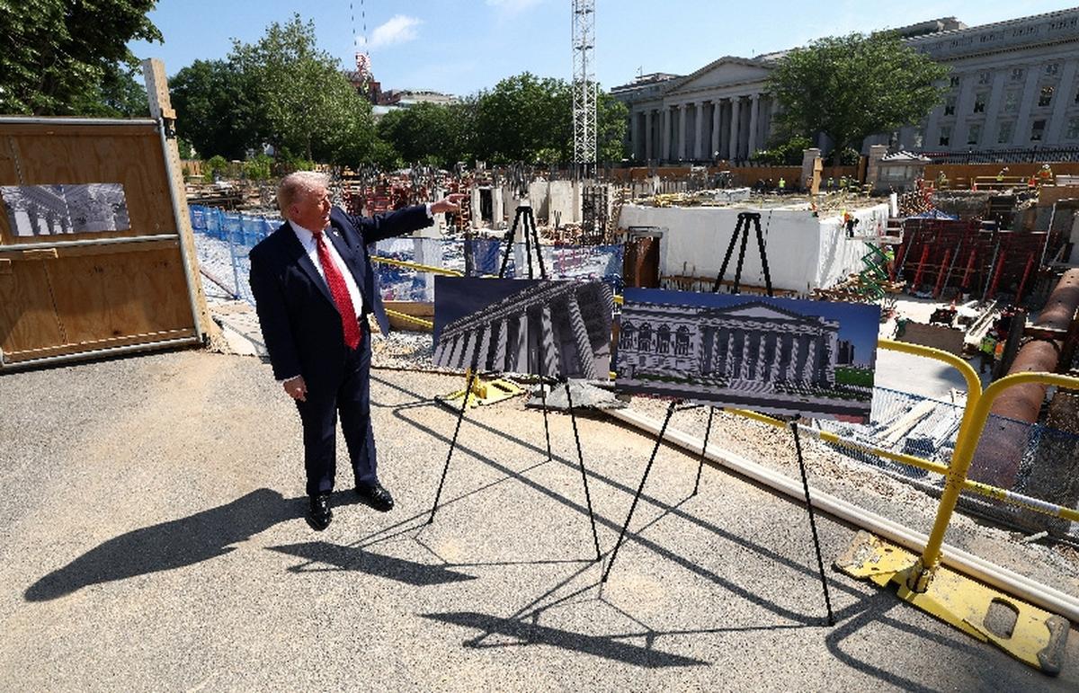 U..S. President Donald Trump speaks at the site of ongoing construction of the planned White House ballroom in Washington, D.C., U.S., May 19, 2026. REUTERS/Kevin Lamarque