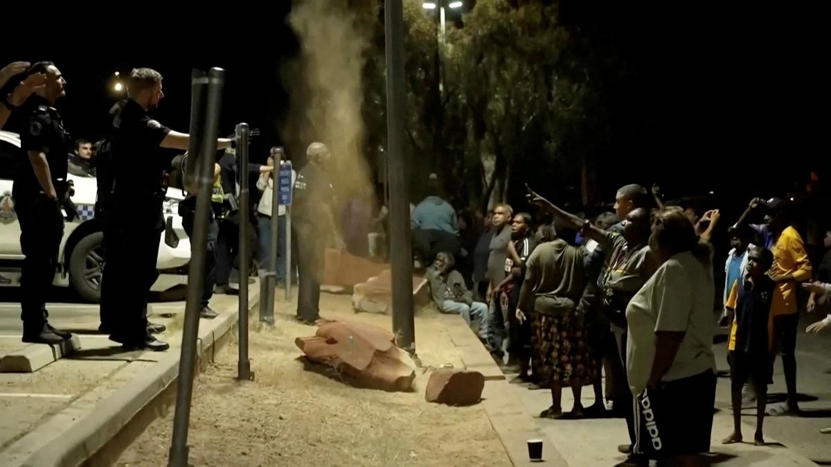 Community unrest outside Alice Springs Hospital, where a 47-year-old man arrested in connection with the alleged killing of five-year-old Kumanjayi Little Baby was taken, in Alice Springs, Australia, released May 1, 2026, in this screengrab taken from a video. AUSTRALIAN BROADCASTING CORPORATION/via REUTERS