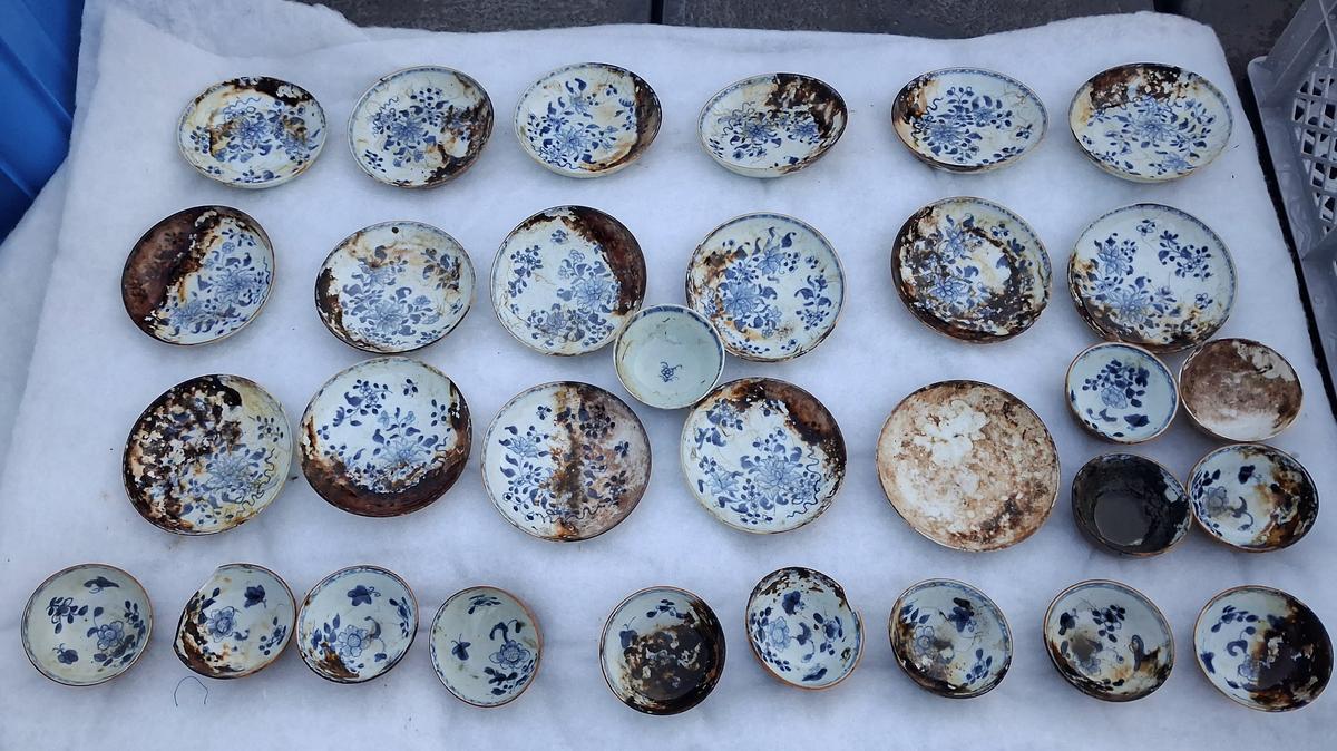 Chinese porcelain from a recently discovered 18th-century shipwreck off the coast of Norway, at the Skagerrak Sea in this undated handout picture. Sindre Kinnerod /Handout via REUTERS