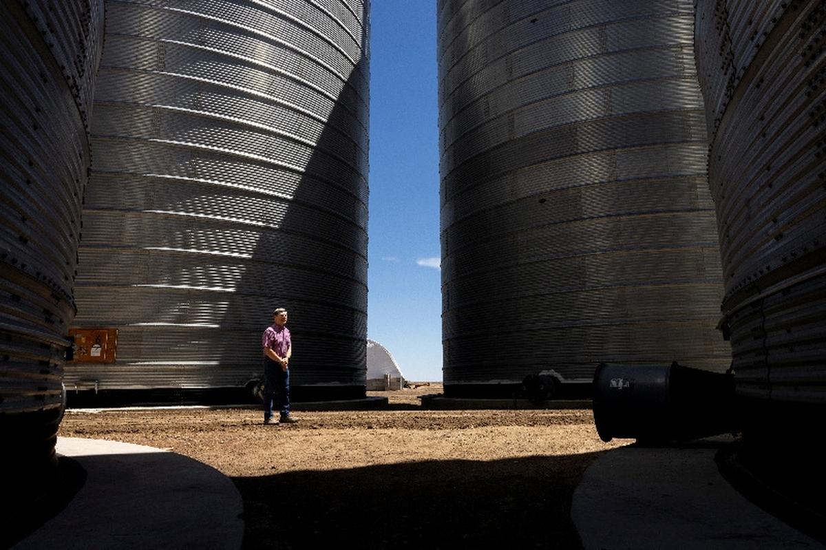 Mike Urbanowicz, a commodities broker at Roggen Farmers Elevation Association, a farmer-owned agricultural cooperative that trades grains like corn, wheat and soybean, poses for a portrait in Roggen, Colorado, U.S., May 11, 2026.  REUTERS/Kevin Mohatt