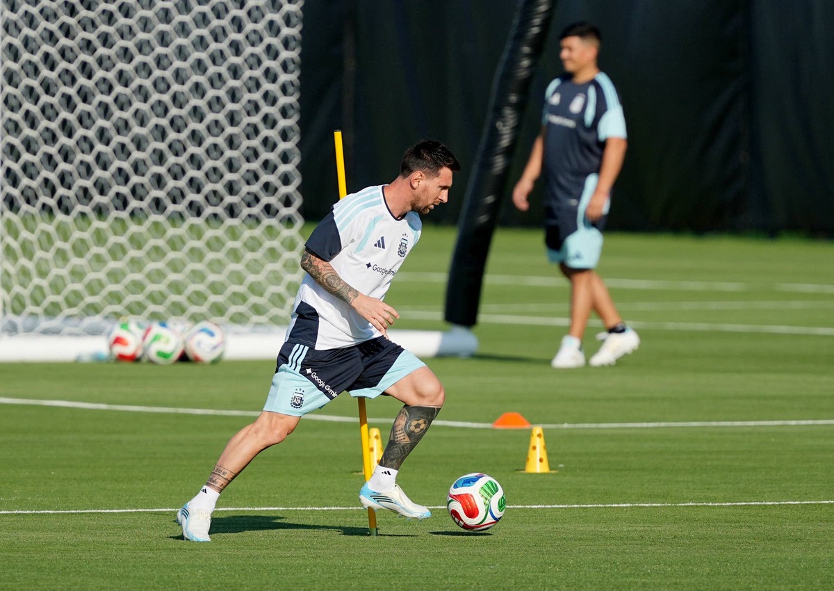  Argentina's Lionel Messi during training. 