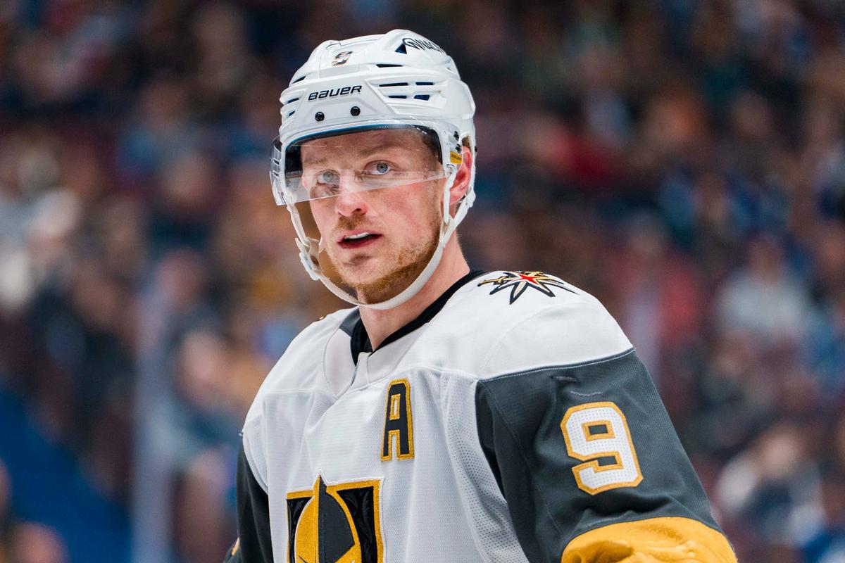  Vegas Golden Knights forward Jack Eichel during a stop in play at Rogers Arena. Bob Frid-Imagn Images