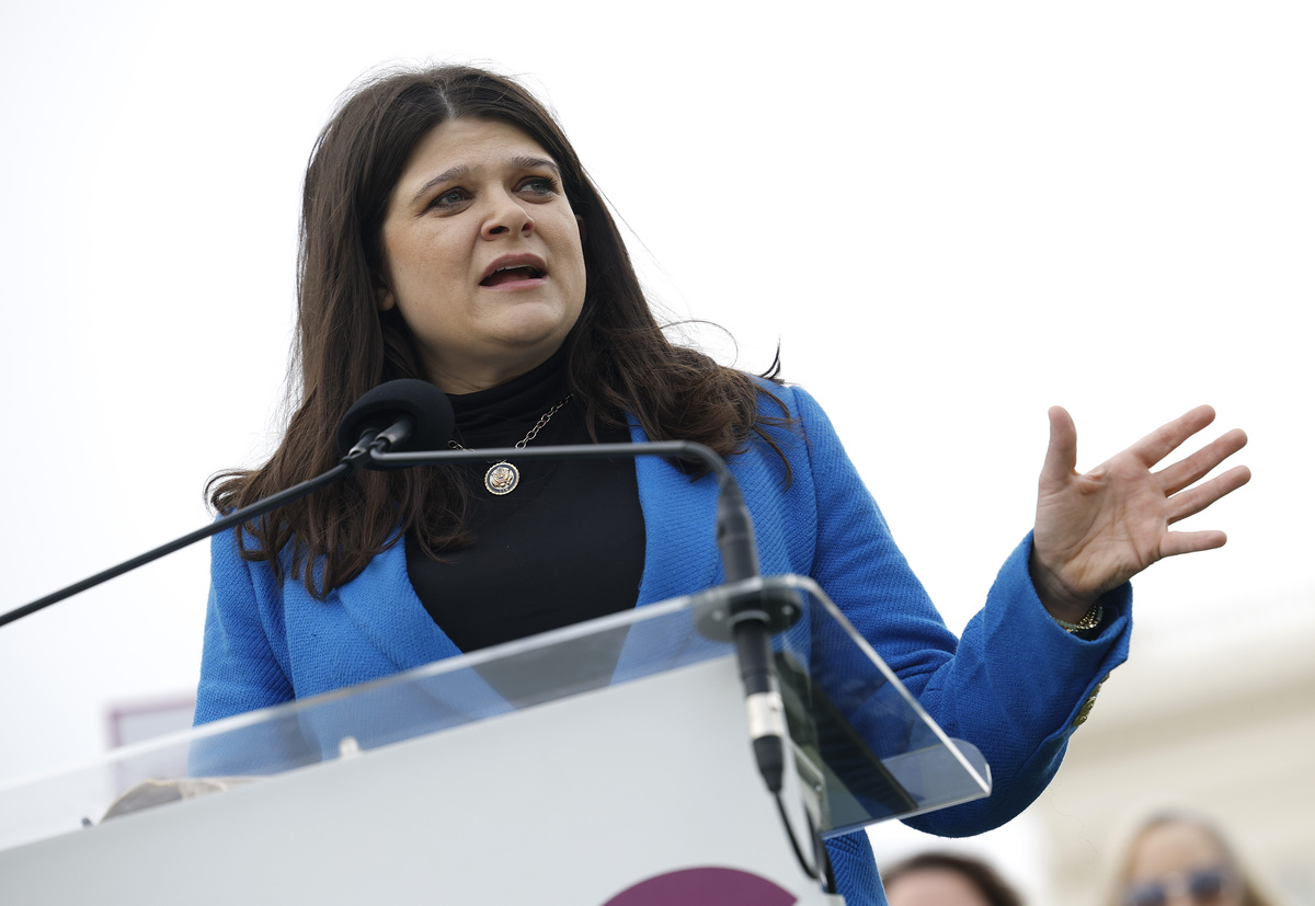  Representative Haley Stevens speaks at a National Breast Cancer Coalition rally outside the U.S. Capitol on May 06, 2025, in Washington, D.C. 