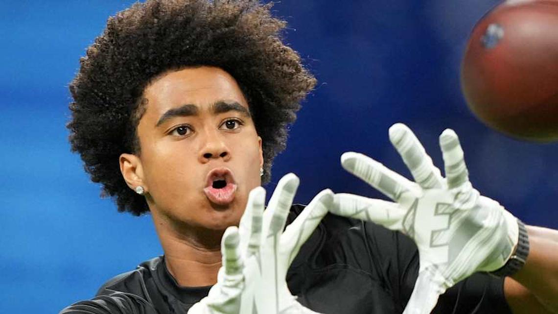  Feb 28, 2026; Indianapolis, IN, USA; Southern California wideout Ja'Kobi Lane (WO27) during the NFL Scouting Combine at Lucas Oil Stadium. Mandatory Credit: Kirby Lee-Imagn Images | Kirby Lee-Imagn Images 